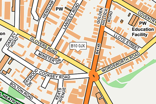 B10 0JX map - OS OpenMap – Local (Ordnance Survey)