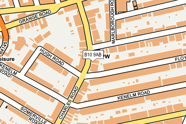 B10 9AB map - OS OpenMap – Local (Ordnance Survey)