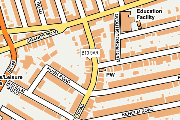 B10 9AR map - OS OpenMap – Local (Ordnance Survey)