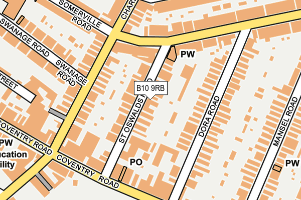 B10 9RB map - OS OpenMap – Local (Ordnance Survey)