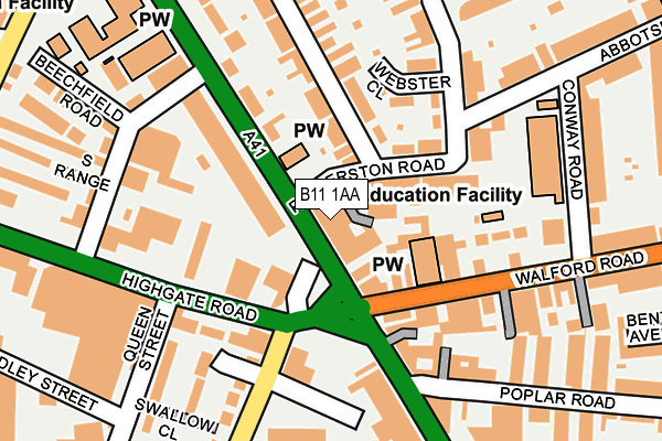 B11 1AA map - OS OpenMap – Local (Ordnance Survey)