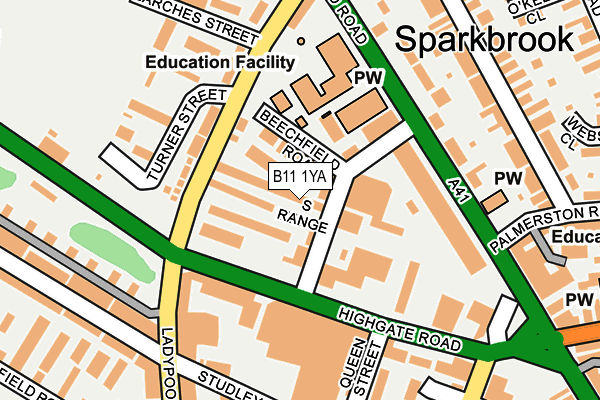 B11 1YA map - OS OpenMap – Local (Ordnance Survey)