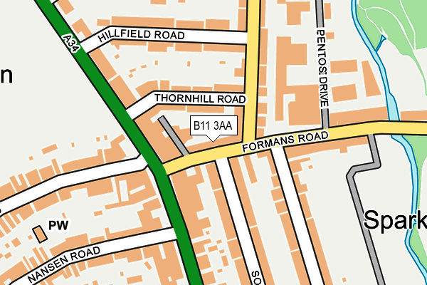 B11 3AA map - OS OpenMap – Local (Ordnance Survey)