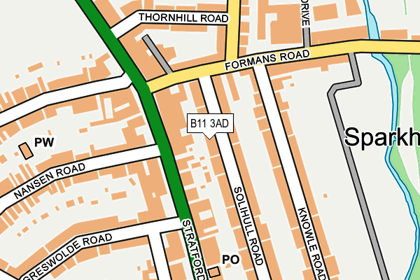 B11 3AD map - OS OpenMap – Local (Ordnance Survey)