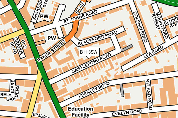 B11 3SW map - OS OpenMap – Local (Ordnance Survey)