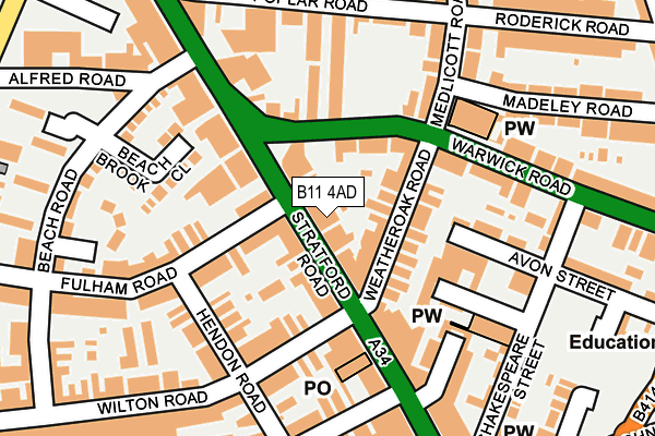 B11 4AD map - OS OpenMap – Local (Ordnance Survey)