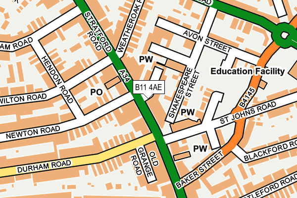 B11 4AE map - OS OpenMap – Local (Ordnance Survey)