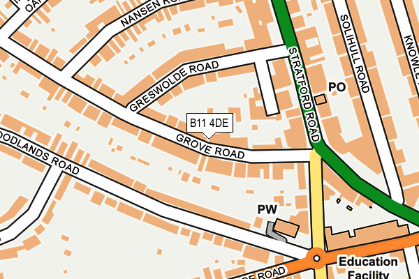 B11 4DE map - OS OpenMap – Local (Ordnance Survey)