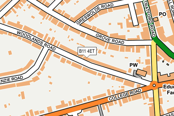 B11 4ET map - OS OpenMap – Local (Ordnance Survey)