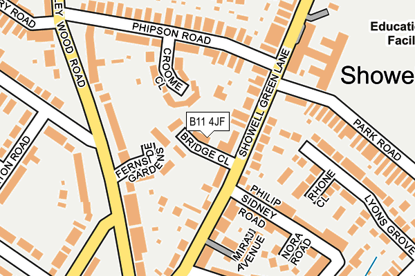 B11 4JF map - OS OpenMap – Local (Ordnance Survey)