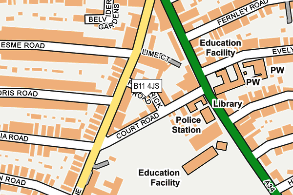 B11 4JS map - OS OpenMap – Local (Ordnance Survey)