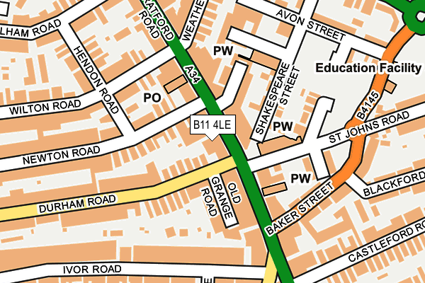 B11 4LE map - OS OpenMap – Local (Ordnance Survey)