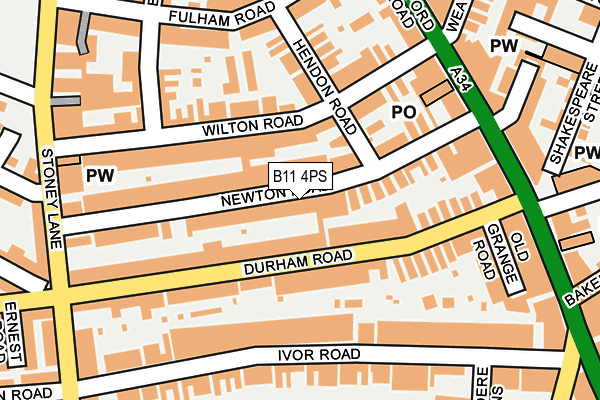 B11 4PS map - OS OpenMap – Local (Ordnance Survey)