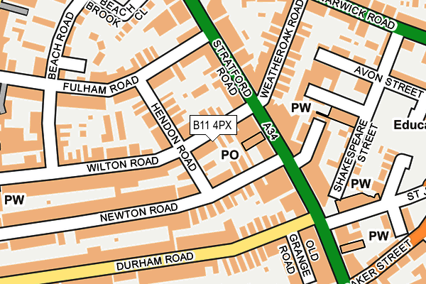B11 4PX map - OS OpenMap – Local (Ordnance Survey)