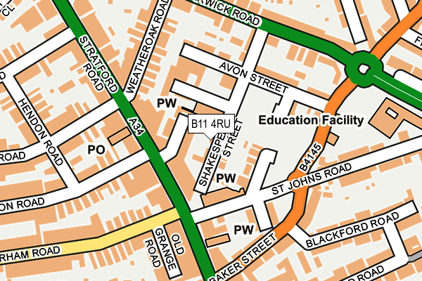 B11 4RU map - OS OpenMap – Local (Ordnance Survey)