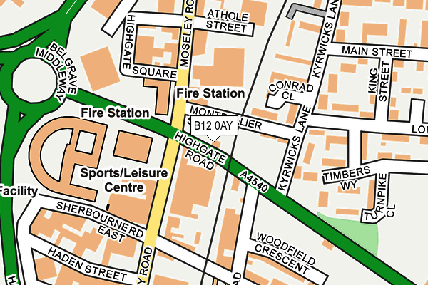 B12 0AY map - OS OpenMap – Local (Ordnance Survey)