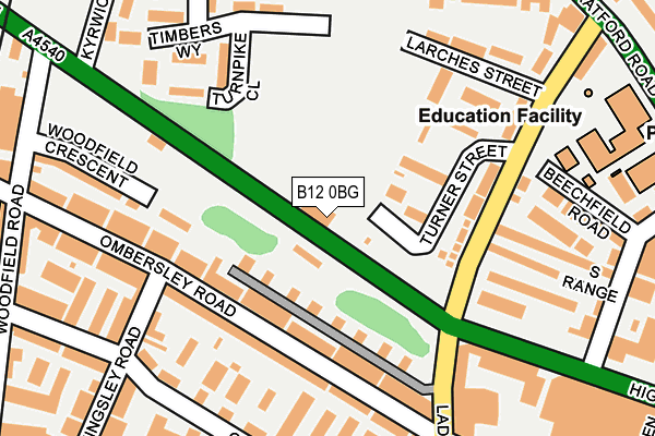 B12 0BG map - OS OpenMap – Local (Ordnance Survey)