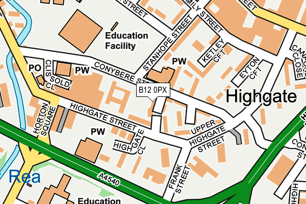 B12 0PX map - OS OpenMap – Local (Ordnance Survey)