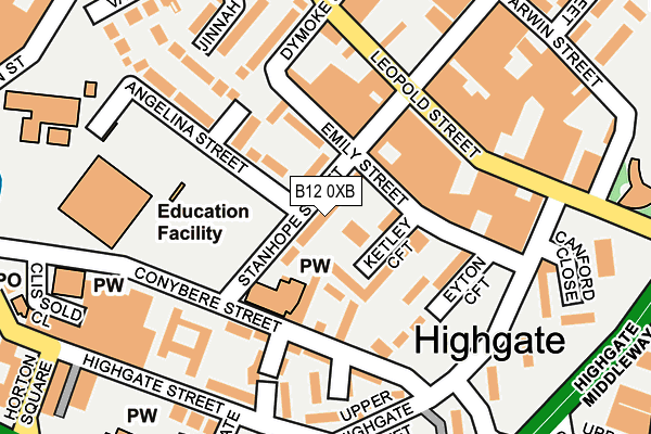 B12 0XB map - OS OpenMap – Local (Ordnance Survey)