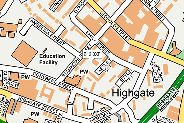 B12 0XF map - OS OpenMap – Local (Ordnance Survey)