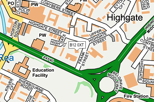 B12 0XT map - OS OpenMap – Local (Ordnance Survey)