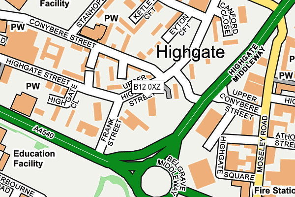 B12 0XZ map - OS OpenMap – Local (Ordnance Survey)