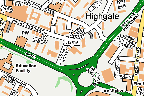 B12 0YA map - OS OpenMap – Local (Ordnance Survey)