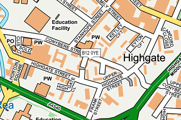 B12 0YE map - OS OpenMap – Local (Ordnance Survey)