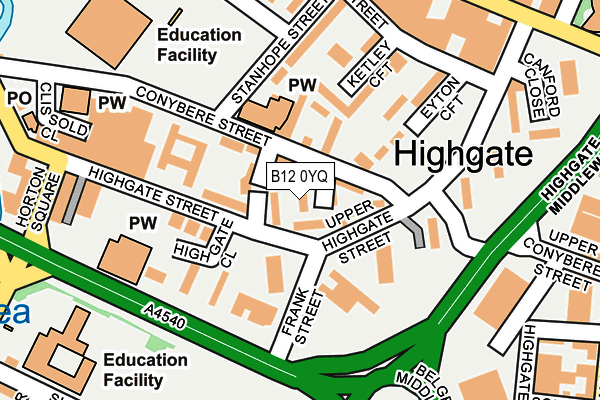 B12 0YQ map - OS OpenMap – Local (Ordnance Survey)