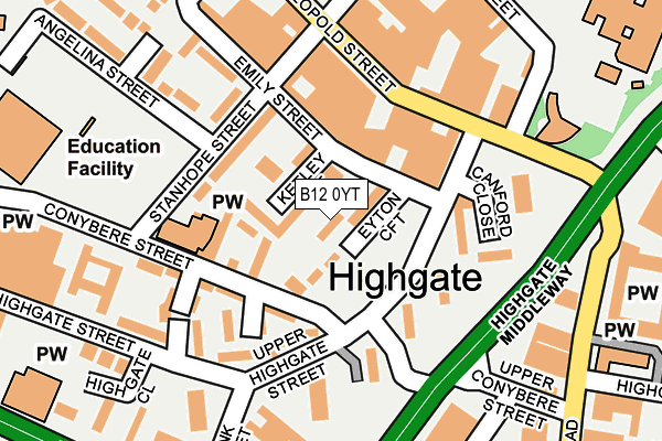 B12 0YT map - OS OpenMap – Local (Ordnance Survey)