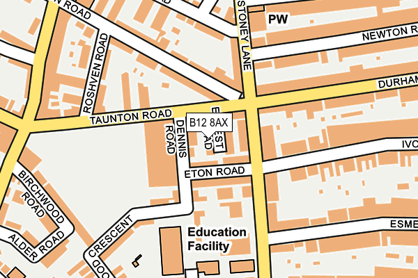 B12 8AX map - OS OpenMap – Local (Ordnance Survey)