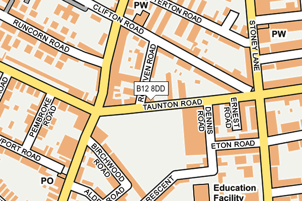 B12 8DD map - OS OpenMap – Local (Ordnance Survey)