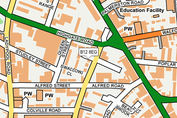 B12 8EG map - OS OpenMap – Local (Ordnance Survey)