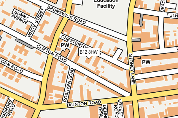 B12 8HW map - OS OpenMap – Local (Ordnance Survey)