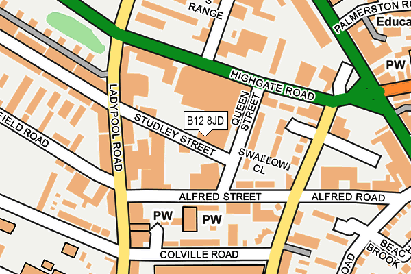 B12 8JD map - OS OpenMap – Local (Ordnance Survey)