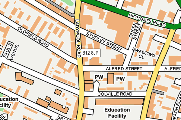 B12 8JP map - OS OpenMap – Local (Ordnance Survey)