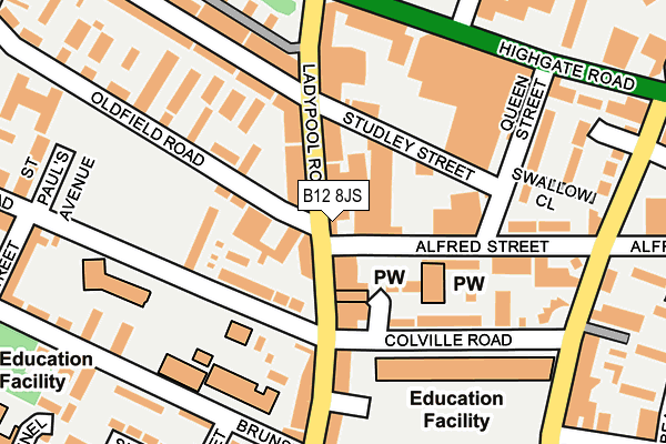 B12 8JS map - OS OpenMap – Local (Ordnance Survey)