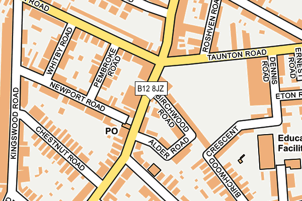 B12 8JZ map - OS OpenMap – Local (Ordnance Survey)