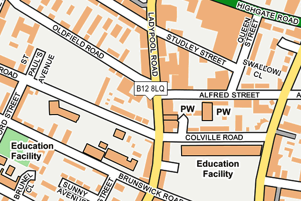 B12 8LQ map - OS OpenMap – Local (Ordnance Survey)