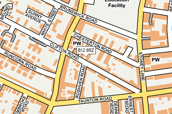 B12 8RZ map - OS OpenMap – Local (Ordnance Survey)