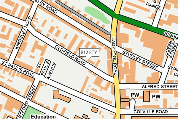 B12 8TY map - OS OpenMap – Local (Ordnance Survey)