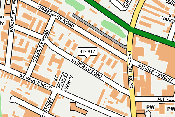 B12 8TZ map - OS OpenMap – Local (Ordnance Survey)