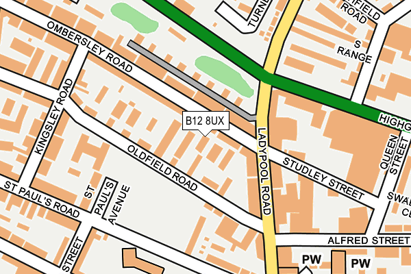 B12 8UX map - OS OpenMap – Local (Ordnance Survey)