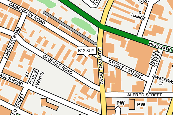 B12 8UY map - OS OpenMap – Local (Ordnance Survey)