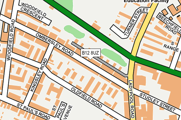 B12 8UZ map - OS OpenMap – Local (Ordnance Survey)