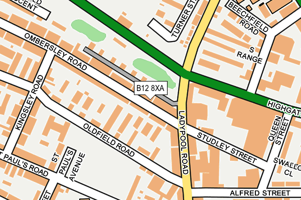 B12 8XA map - OS OpenMap – Local (Ordnance Survey)