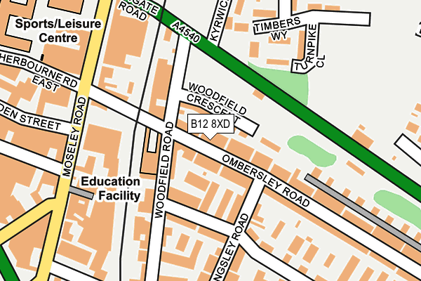 B12 8XD map - OS OpenMap – Local (Ordnance Survey)