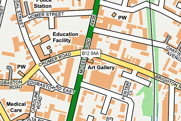 B12 9AA map - OS OpenMap – Local (Ordnance Survey)