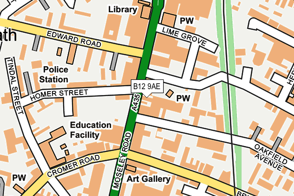 B12 9AE map - OS OpenMap – Local (Ordnance Survey)