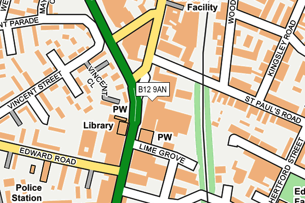 B12 9AN map - OS OpenMap – Local (Ordnance Survey)